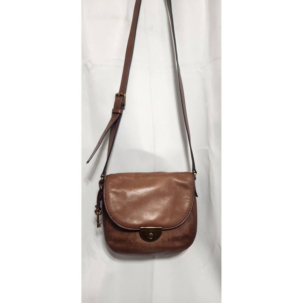 Fossil EMI Small Brown Leather Crossbody Bag ZB6851 Push Lock Saddle Bag